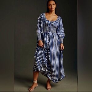 Anthropologie Navy and White Striped Maxi Dress